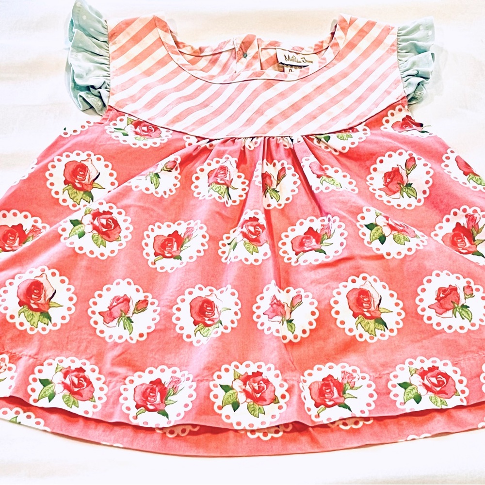 EUC Matilda Jane Pink Floral And Gingham Short Sleeve Tunic Top, Size 4